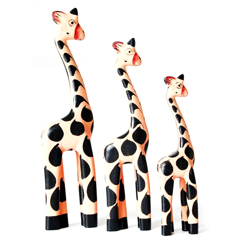 

3 Pcs Sets Giraffe Ornaments,Creative Home Decorations,Log Wooden Animal Figurines,Crafts Gift