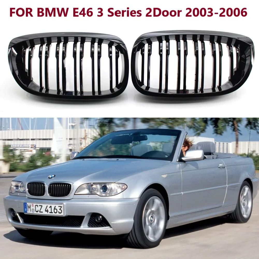 

For BMW E46 Coupe 3 Series 325Ci 330Ci LCI 2door 2003-2006 Car Kidney Grill Front Bumper 2 Slat Line Gloss Black Racing Grill