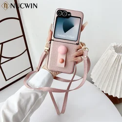 Candy Colours Long Lanyard Bracket Phone case For Samsung Galaxy Z Flip 4 5 6 flip6 zflip5 zflip4 Bracelet Spherical Stand Cover