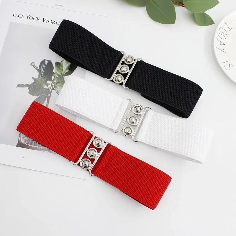 5cm Ladies Elastic Buckle Belt Dress Versatile Decorative Stretchy Belt Wide Waist Cinch with Buckle Belts Waistband for Women