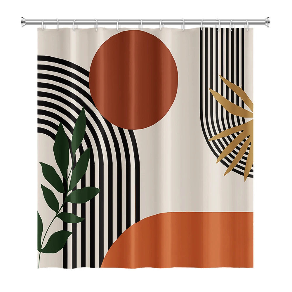 Nordic Abstract Art Mid Century Shower Curtain Polyester Fabric Modern Morandi Color Block Boho Bath Curtains For Bathroom Decor