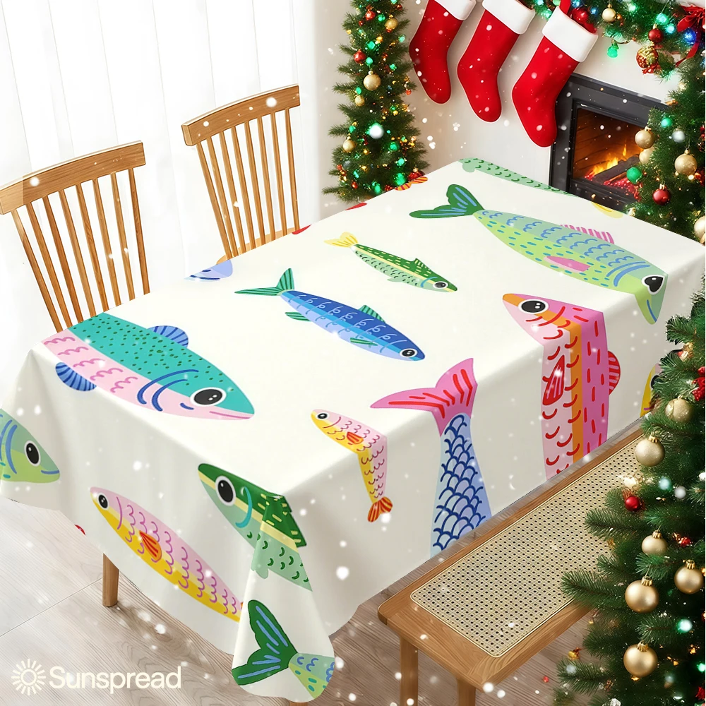 Rainbow Fish Fun Pattern Table Cloth Waterproof Tablecloth Spill Proof Table Cloth, Wipe Clean Table Cloth for Dining Camping