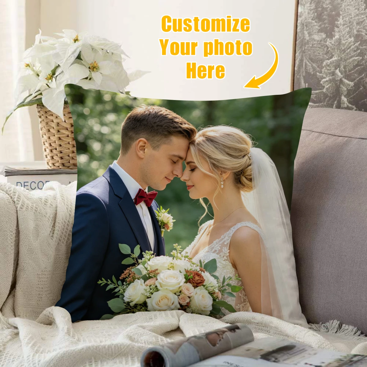 1pc Customized photo pillow cover, DIY family, couple, youth, pet, single-sided printed cushion cover (without pillow core)