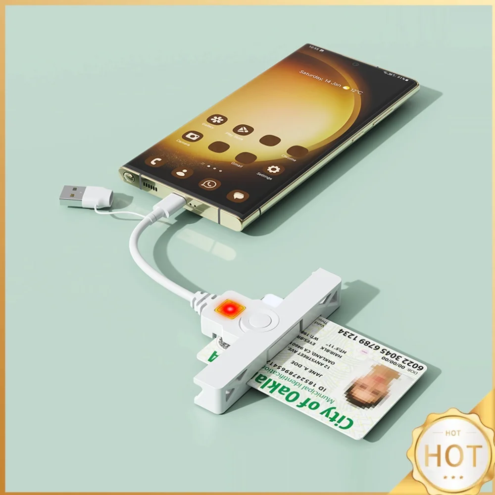 USB-C Fold CAC Reader Smart Common Access Card Reader Folding Tax Payment Cards Readers For Phone Laptop PC
