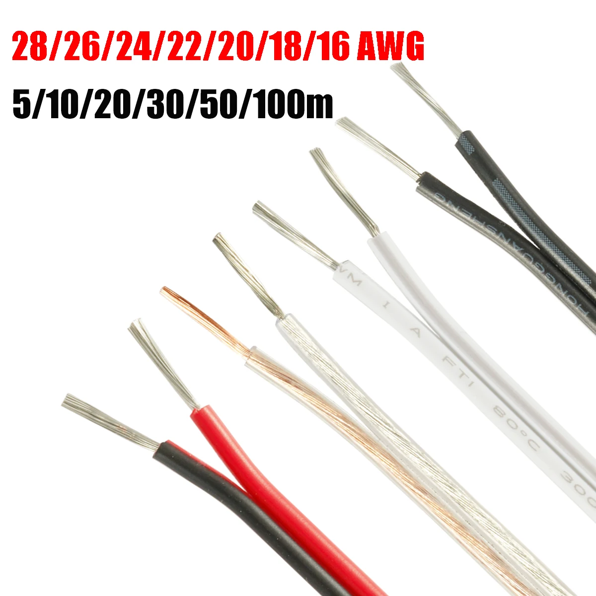 2 Pin Electrical Wires 12V JST Connector Cable 2 Core Red Black Flat Cable For COB LED Strip Lamp Bulb Light Automotive Speakers