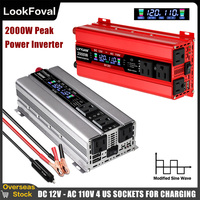 12V for 120V Inverter 2000W Car Power Converter Modified Sine Wave Current Inverter 60Hz With4 US Sockets  Dual USB Charge  LCD