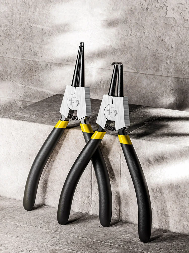 4-teiliges 6/7 Zoll Sicherungsringzangen-Set, Innen- und Außenzangen für Halte- und Schnappringe, Gerade und Gebogene Spitzzangen, Motorrad-Reparaturwerkzeug – Detail 4