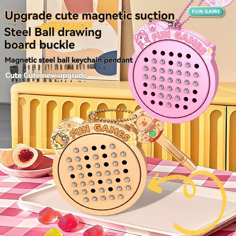 

2025 New Cat Magnetic Steel Ball Drawing Board Keychain Children's Creative Fun Small Pendant Mini Play J Party Game Toy