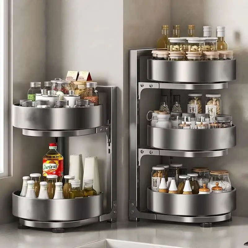 360 Rotating Organizer 2/3 Tier Carbon Steel Storage Rack Multifunctional Lazy Susan for Kitchen Spice Bathroom Vanity
