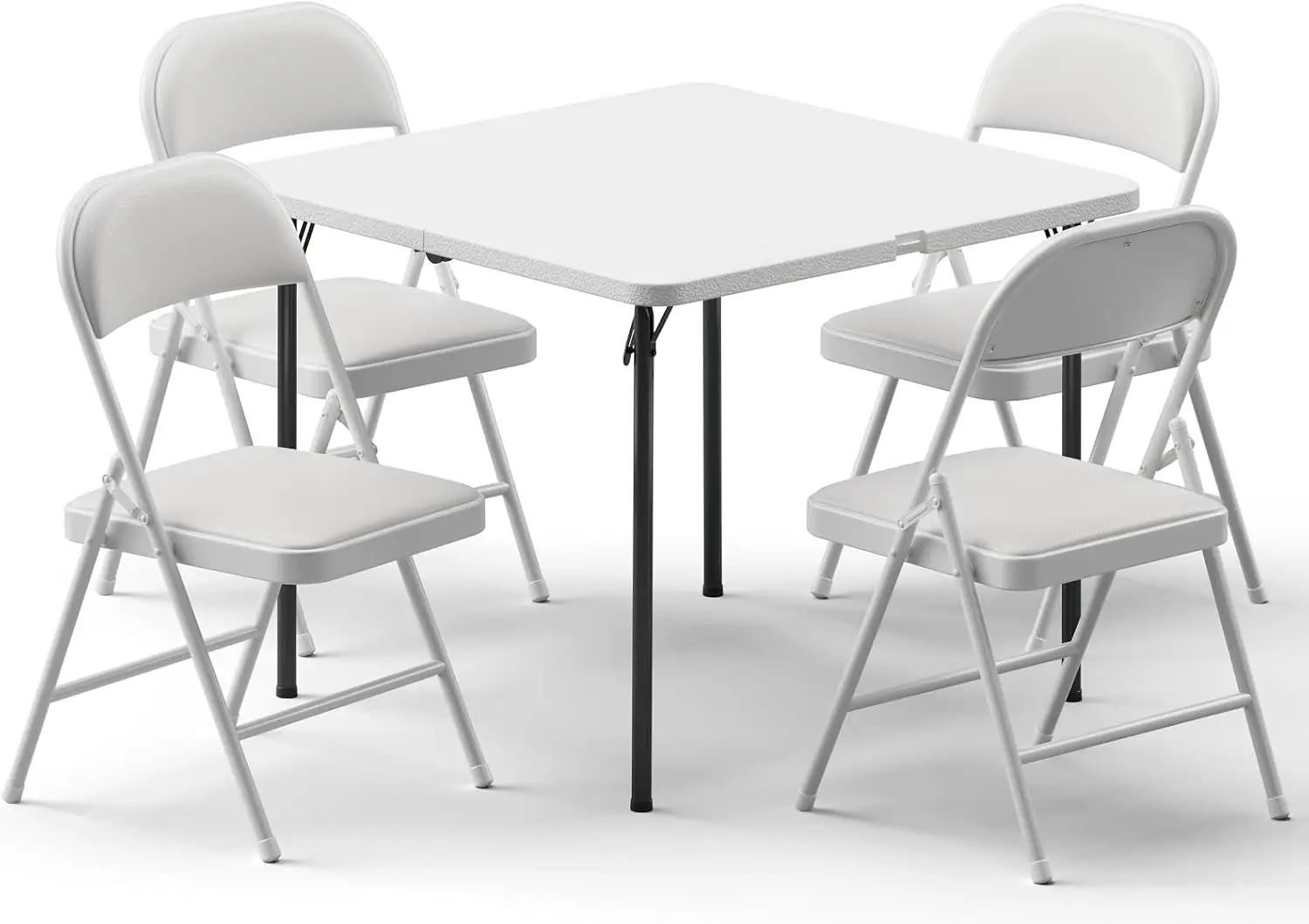 Folding Table and Chairs Set for 4, 36 Inch Foldable Card Table with Carrying Handle & 4 PU Leather Padded Folding Chairs