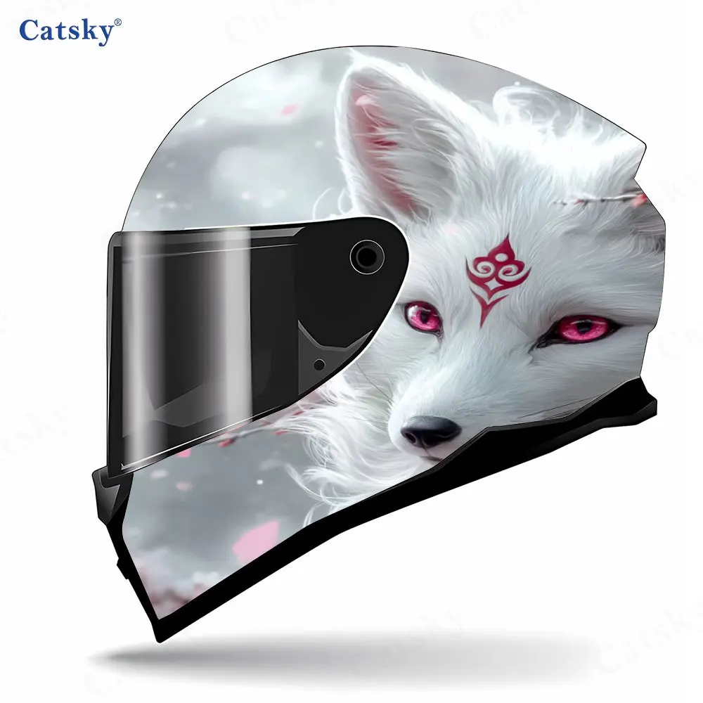 ملصقات خوذة الدراجة النارية ذات الثعلب الأبيض الدراماتيكي - مادة PVC متينة، ملصقات تزيين على طراز السباق، مقاومة للخدش ونحن #3