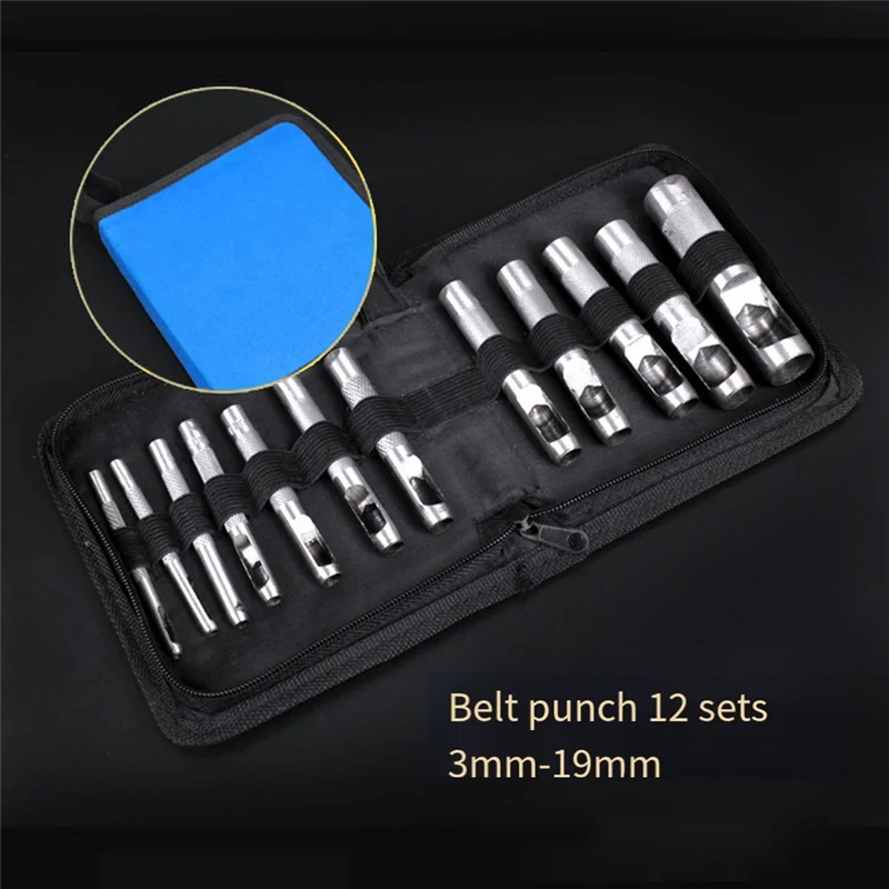 A59E-12 PCS Hollow หนัง Punch ชุด 1/8-3/48 นิ้ว (3-19 มม.) Heavy Duty รอบ Hole Punch ชุดสําหรับนาฬิกาผ้าเข็มขัดปะเก็น Du
