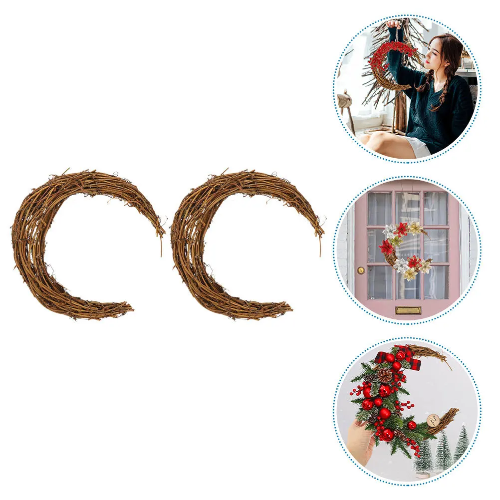 

2Pcs Moon-Shaped Rattan Wreath Frame DIY Garland Accessories Christmas Decor Moon Shaped Wreath Rattan Hanging Decor DIY Frame