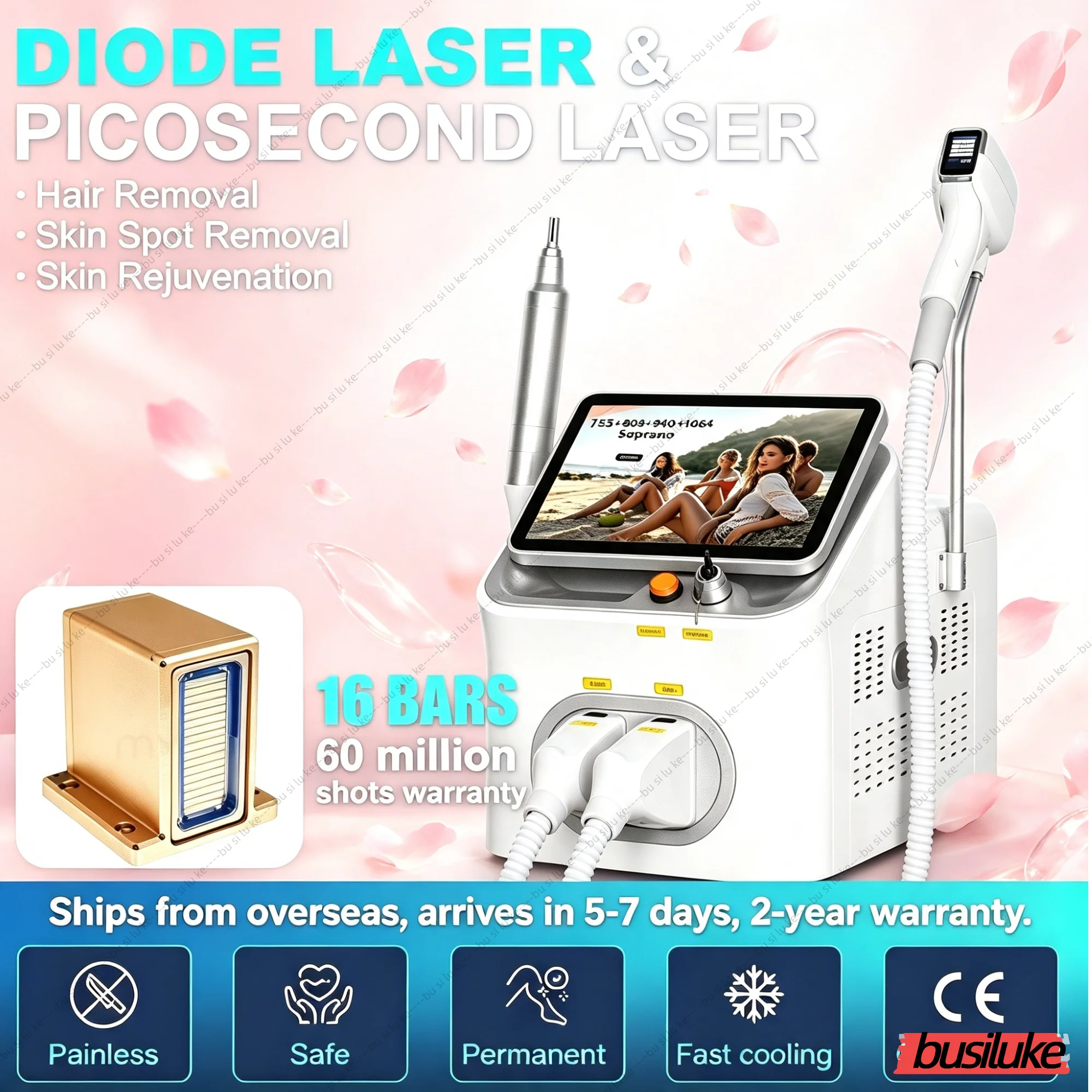 5000W FAC 16 BARS Diode Hair Removal Ice Point Painless 2 IN 1 Picosecond Tattoo Removal 4 Wavelength 755 808 940 1064NM ND YAG