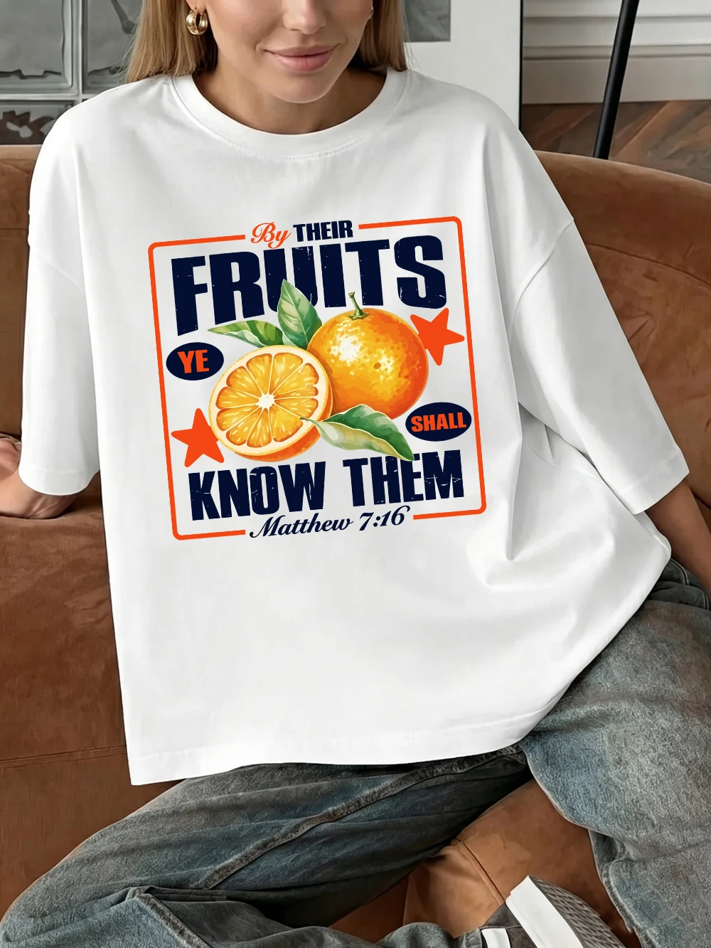 Their Fruits Ye Shall Know Them Prints T-Shirts Womens Cotton Summer Short Sleeve T Shirt O-Neck Oversized Tops Street Soft Tees
