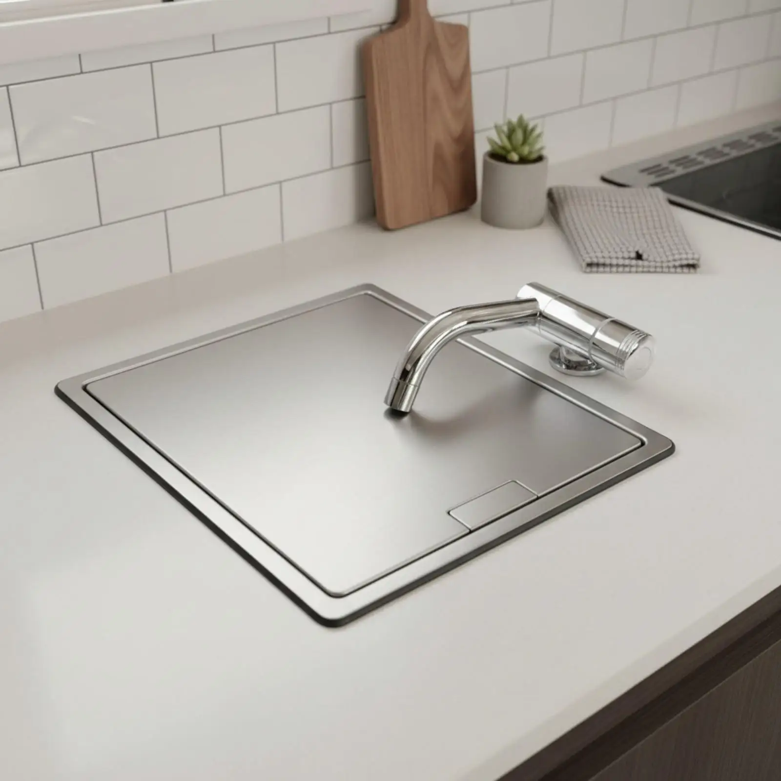 Single Basin Kitchen Sink with Fold Down Cover Stainless Steel RV Sink for Small Camper and Camping