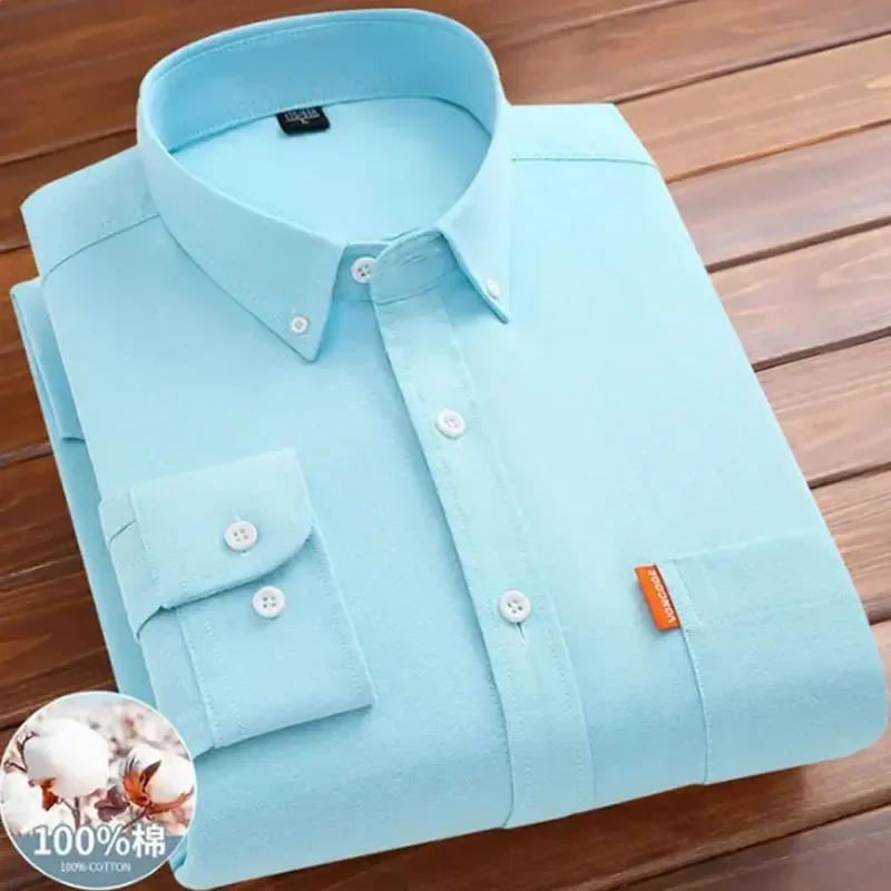 

5XL Men's Shirt Long Sleeve Spring/Summer 100% Cotton Oxford Non-ironing Anti-wrinkle Solid Color Business Casual High Quality