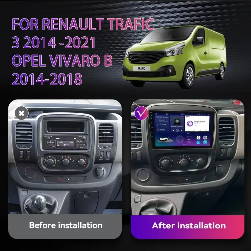 QSZN 9inch Car Radio For Renault Trafic 3 2014- 2021 Opel Vivaro B 2014 - 2018 Android Auto Carplay Multimedia Player Navigation