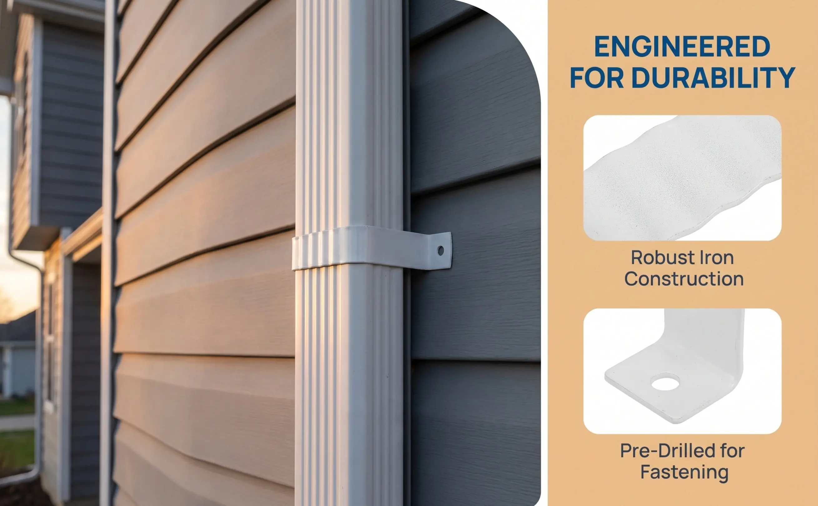 6Pcs Rust Proof Metal Downspout Brackets Square Gutter Clips Rainwater Pipe Clamp Outdoor Drain Clip Wide Compatibility Villa