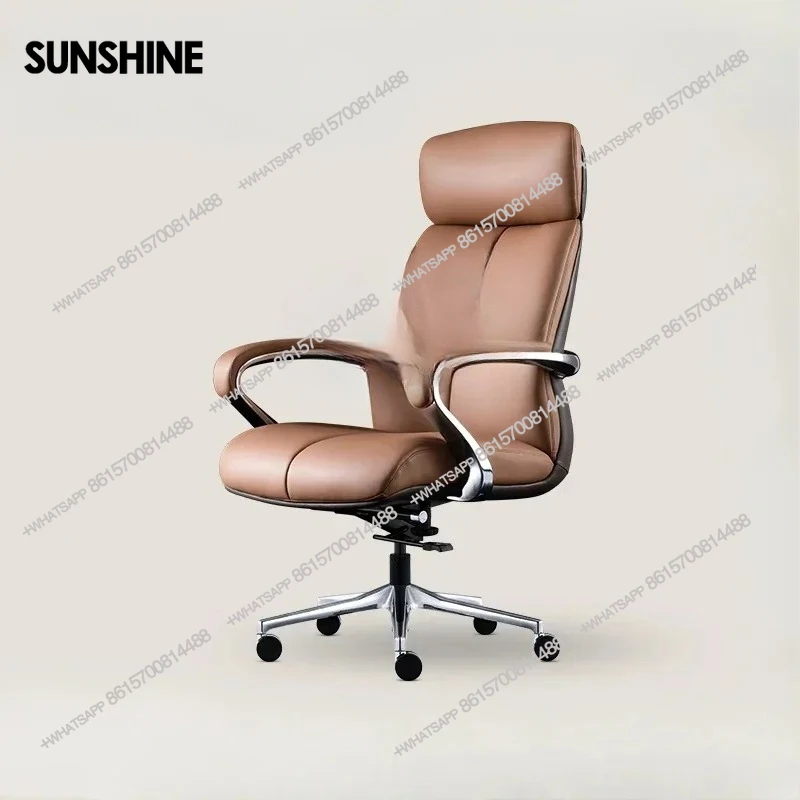 Italian light luxury leather boss chair office, comfortable computer chair, cowhide class, president swivel chair