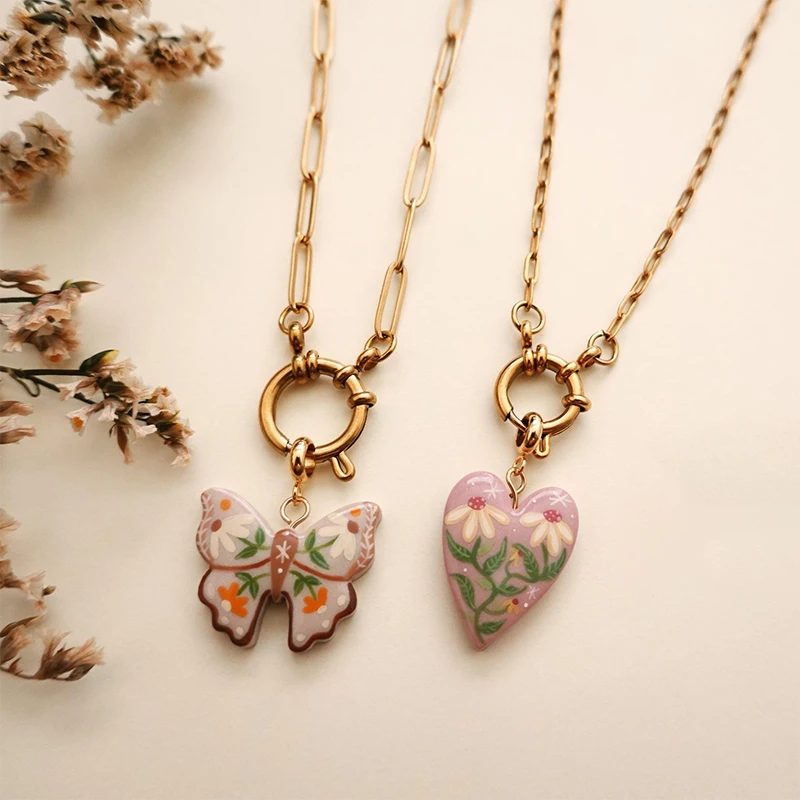NEW Fashion Bow Moon Pendant DIY Drip Oil Painting Color Series Plating Color Preservation