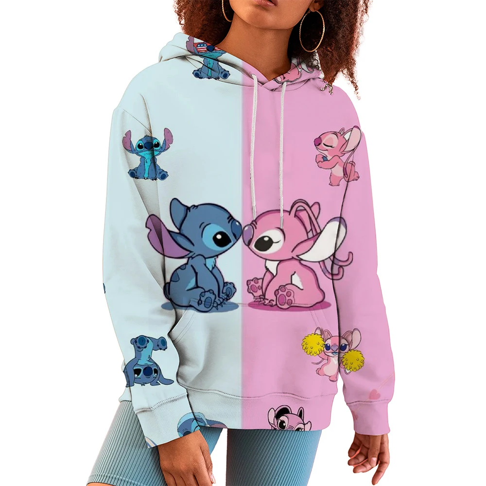 New Funny Stitch Hoodies Women Harajuku Pullovers Cute Kawaii Casual Tops Angel Print Hooded Women's Sweatshirts Long Sleeves