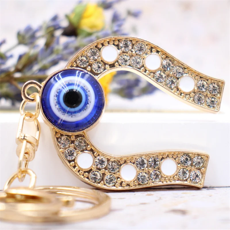 Colgante de ojo de diablo azul de Turquía, llavero de herradura en forma de U, amuleto musulmán, joyería, decoración colgante de coche