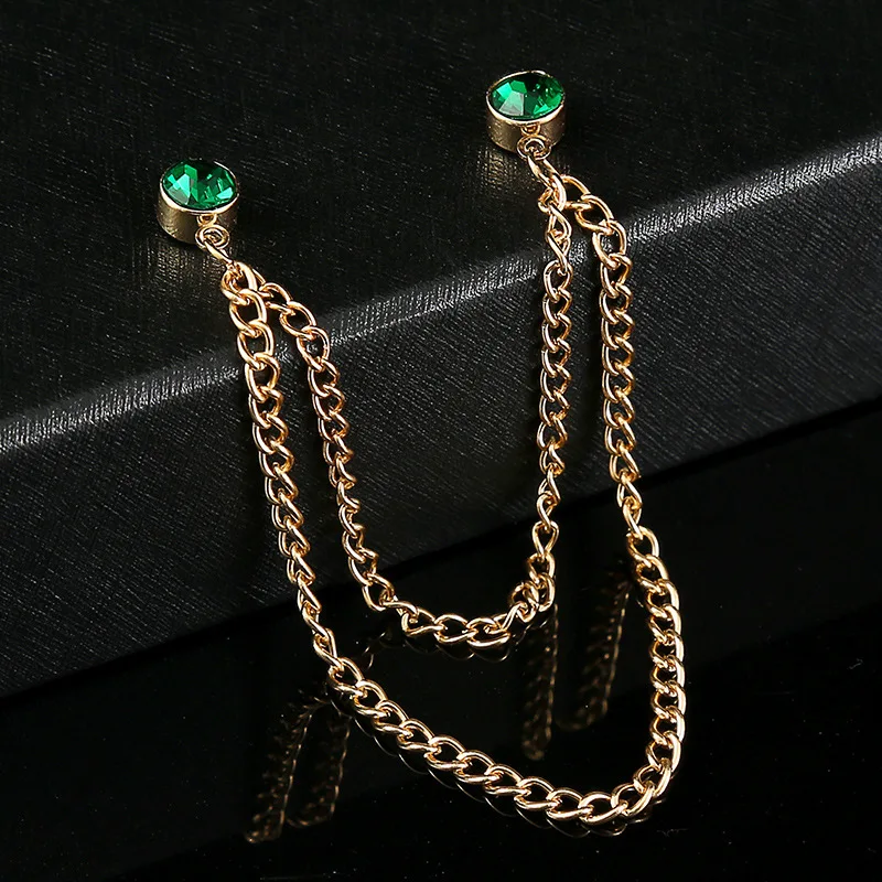 Fashion New Men's Shirt Collar Chain Brooch Round Chain Pin Diamond Cup Gold Small Collar Pin Pin Buckle Accessories