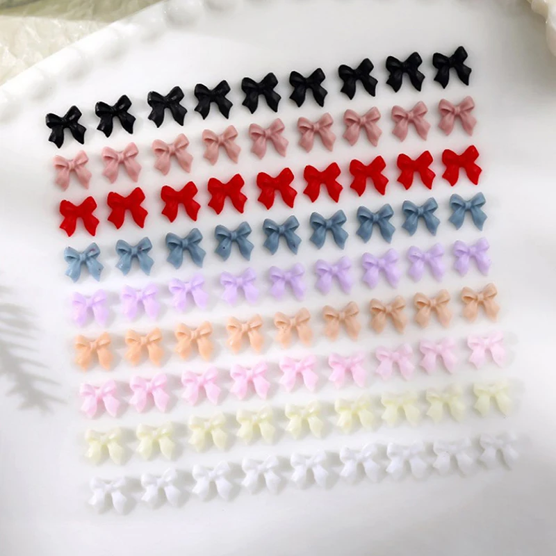 50Pcs Bow Resin Nail Art Decoration 3D Cream Color Bowknot Nail Charm Ornament Jewelry DIY Manicure Classic Accessory