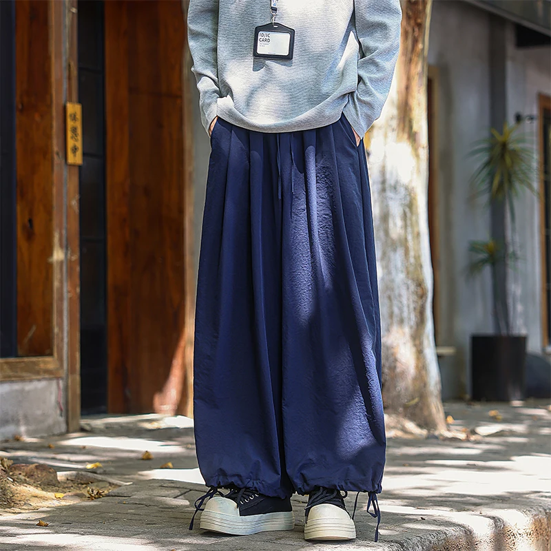 

M-XXXXXL Summer & Autumn Solid Color Elastic Waist Drawstring Wide Leg Lantern Pants Plus Size Casual Trousers for Men 5XL 4XL