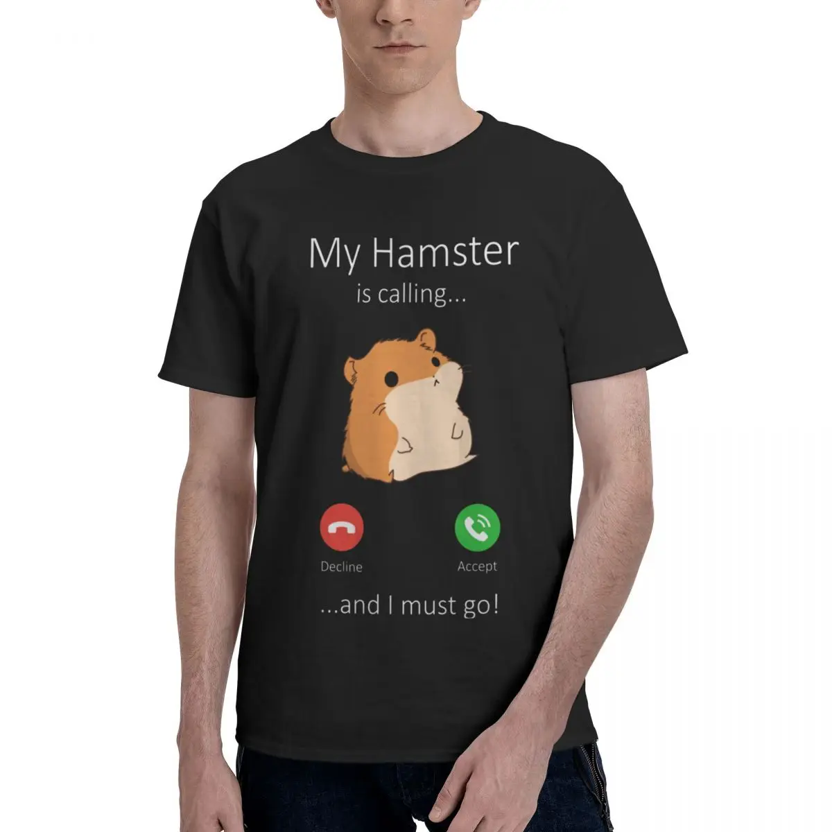 Men Hamster Is Calling Funny Meme Funny T Shirt Streetwear Oversized Cotton Sleeve Tshirt Men