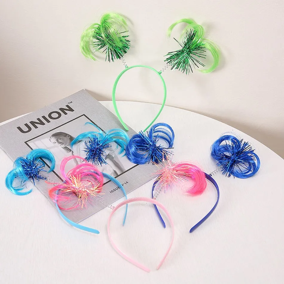 2023 New Children Wig Headband Kids Fancy Party Accessories Fashion Women Kids Double Ponytail Braid Headwear Birthday Gifts