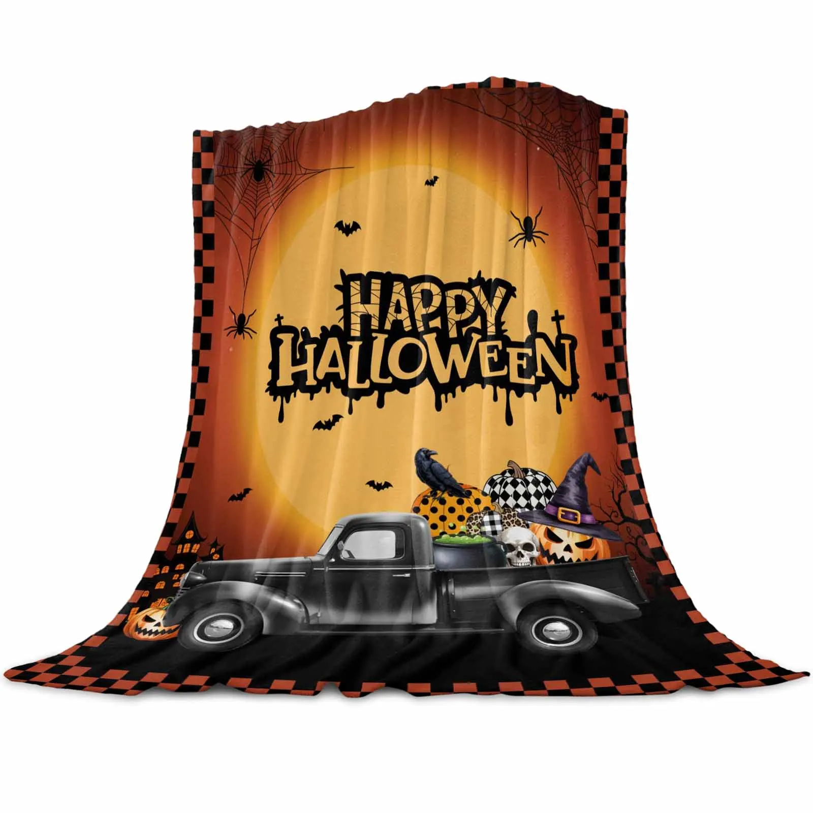 

Halloween Pumpkin Orange Plaid Throws Blankets for Sofa Bed Winter Soft Plush Warm Family Friends Holiday Gifts