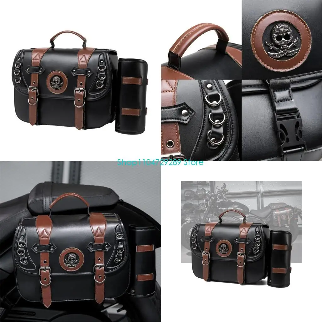 

D8KE Large Capacity Motorcycle Saddlebags PU Leather Waterproof Designs Side Bag Motorcycle Accessories Suitable for Bike