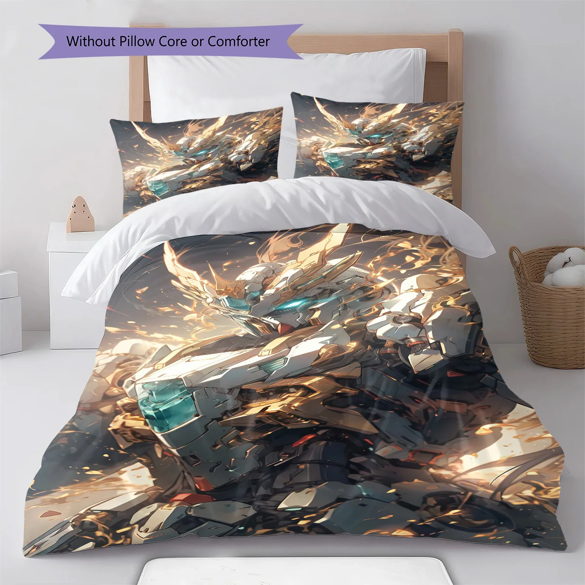 Gundam Chibi Mobile Suit Anime Bedding Set Duvet Cover Polyester Soft Bed Linen Set -QJY