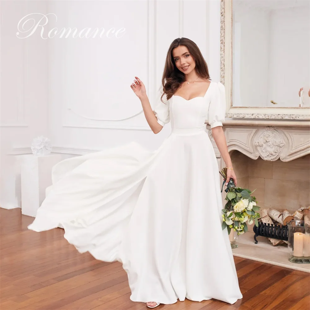

Elegant Pleat Square Collar A-Line Wedding Dresses Women 2026 Backless Puff Sleeve Bridal Gown Vestidos De Novia Customized