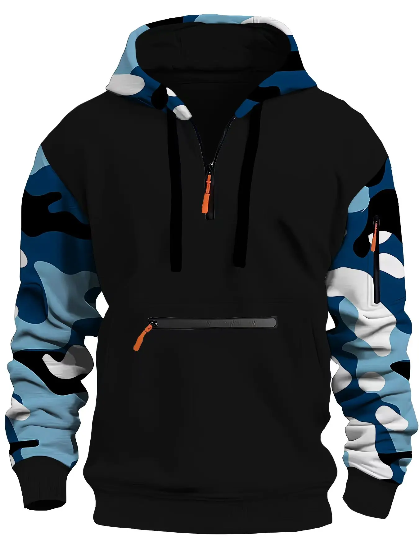 Outono e inverno masculino novo casual hoodie qualidade camuflagem braço zíper manga comprida pulôver tendência hoodie ins moda skids