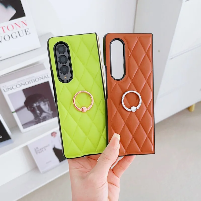 ins diamond leather pattern ring buckle PU leather case For Samsung Galaxy Z Fold 6 5 4 3 Xiaoxiangfeng series mobile phone case