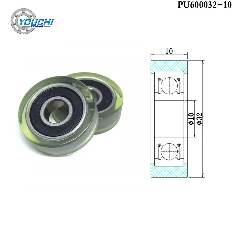 2pcs OD32mm PU Coated Roller With 6000RS Bearing 10x32x10 mm PU600032-10 Urethane Covered Showcase Sliding Door Pulley