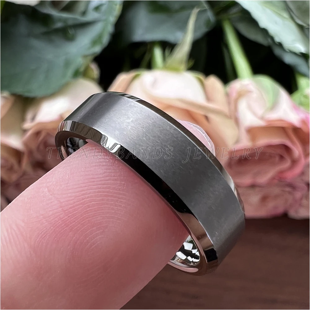 6mm 8mm Gunmetal Tungsten Finger Wedding Ring Engagement Band for Men Women Fashion Jewelry Comfort Fit