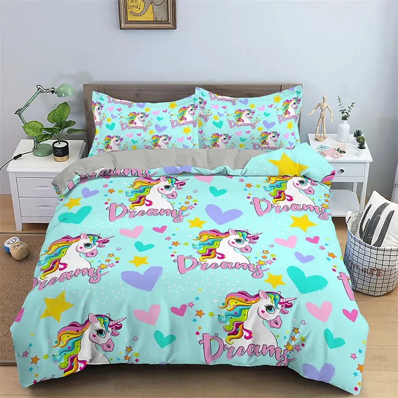 

3D Unicorn Duvet Cover Cartoon Style Bedding Set Luxury Twin Full For Kids Boys Girls Comforter Cover Home Textile