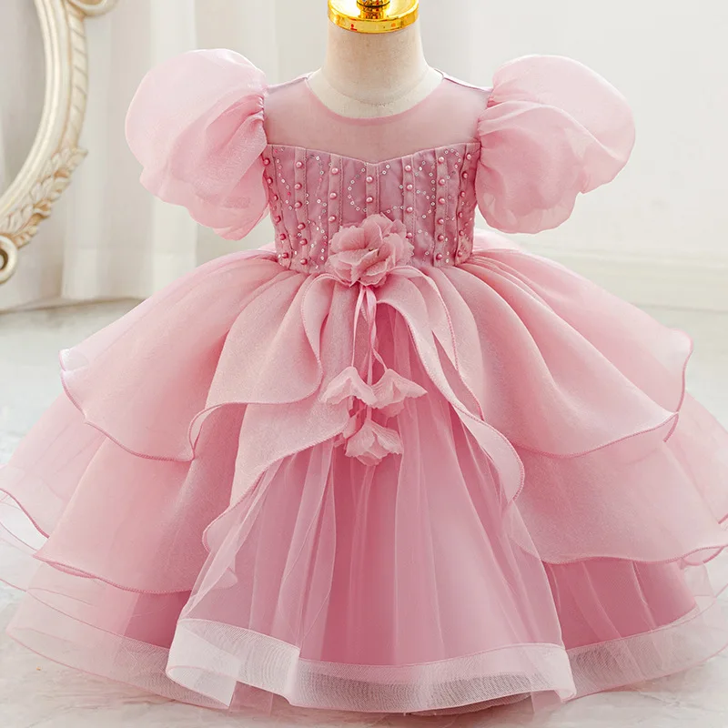 Princess Style Children's Dress Puffy Skirt with Bubble Sleeves New Cake Skirt Design Girls' Dress Baby Dress