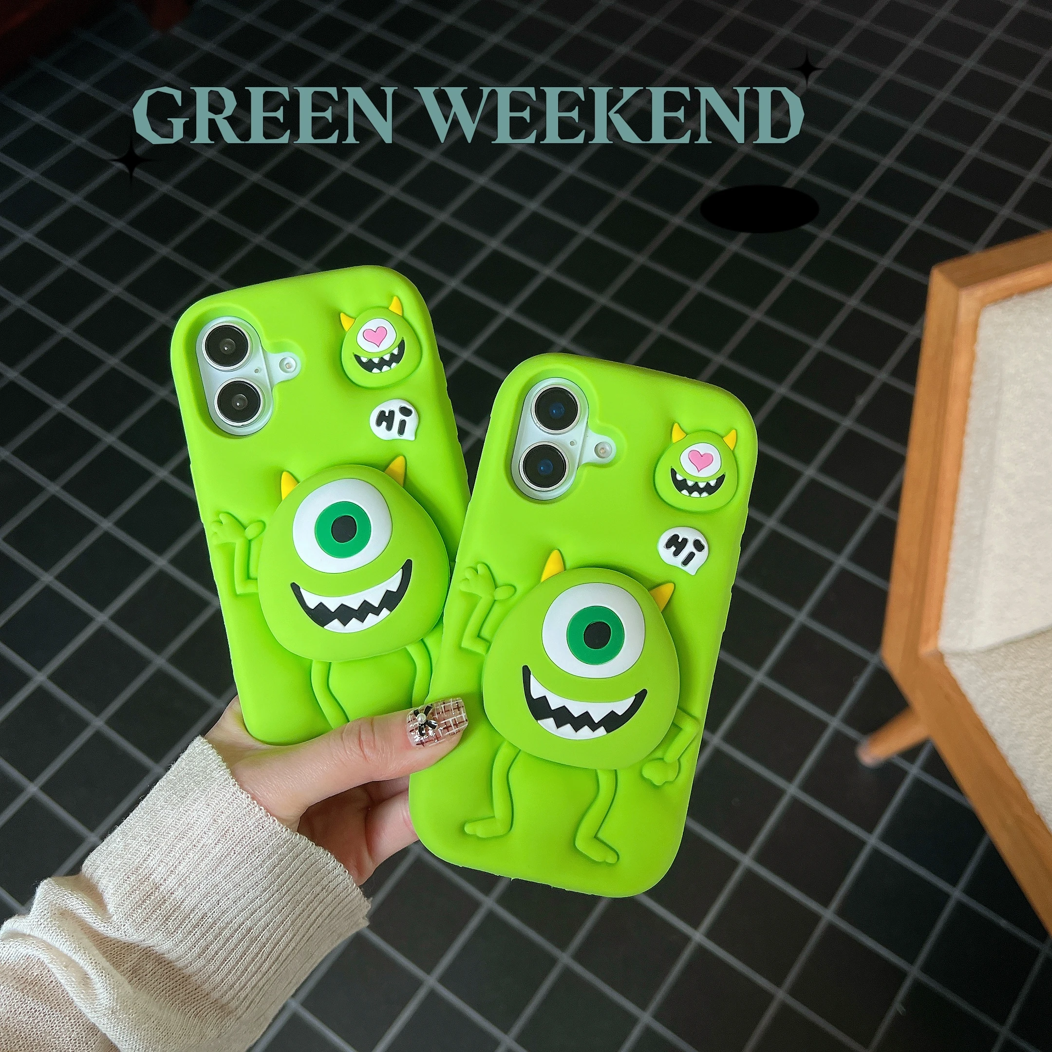 Monsters, Inc. Michael Wazowski Disney Cartoon Character For iPhone 16 15 14 13 Pro Max Cute Silicone Mobile Phone Bracket Case