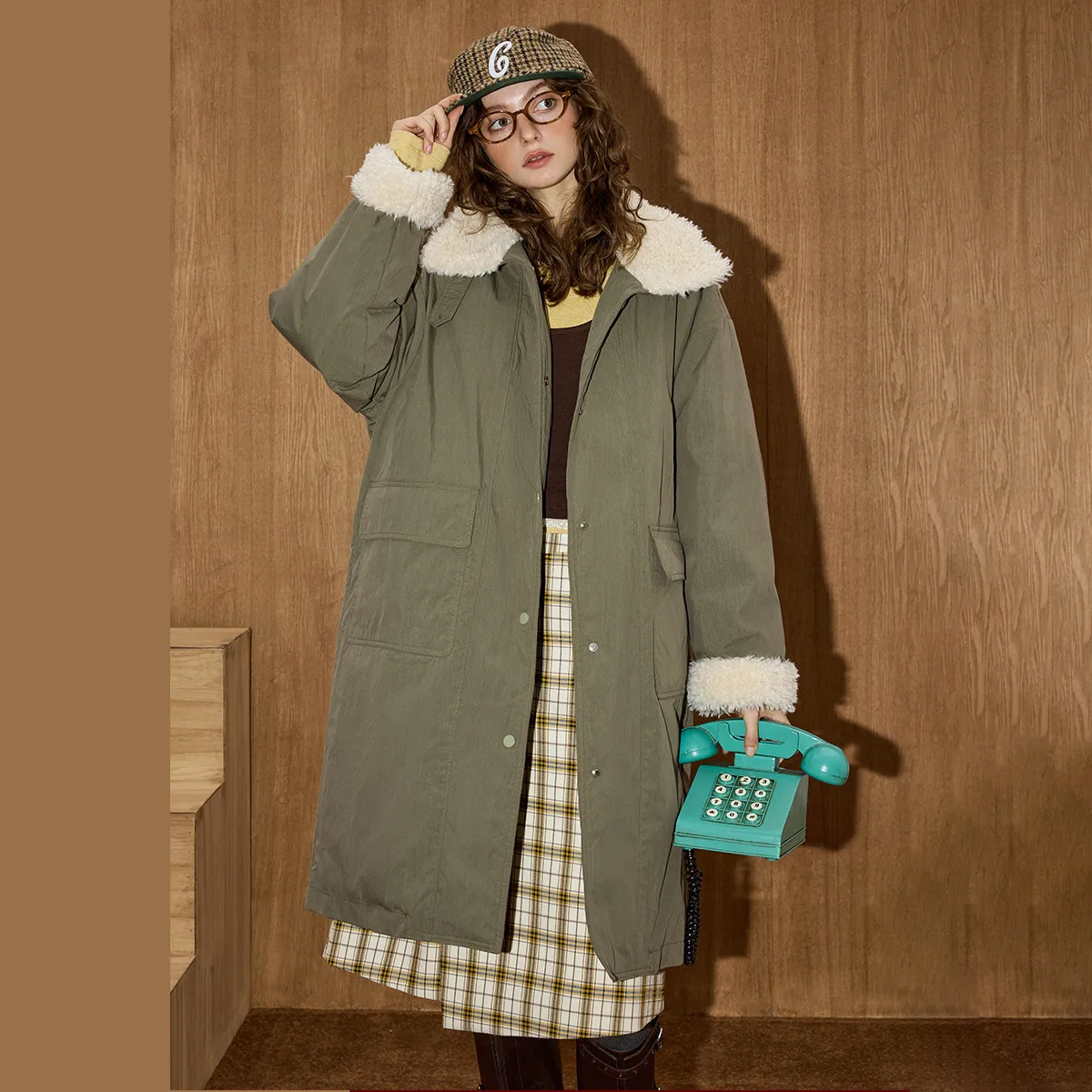 Jaket Puffer Wanita COOLHUT 2025 Musim Dingin Isi 90% Bulu Angsa, Model Vintage Kerah Lapel, Parka Kerja, Patchwork, Mantel Oversize, Outerwear Longgar