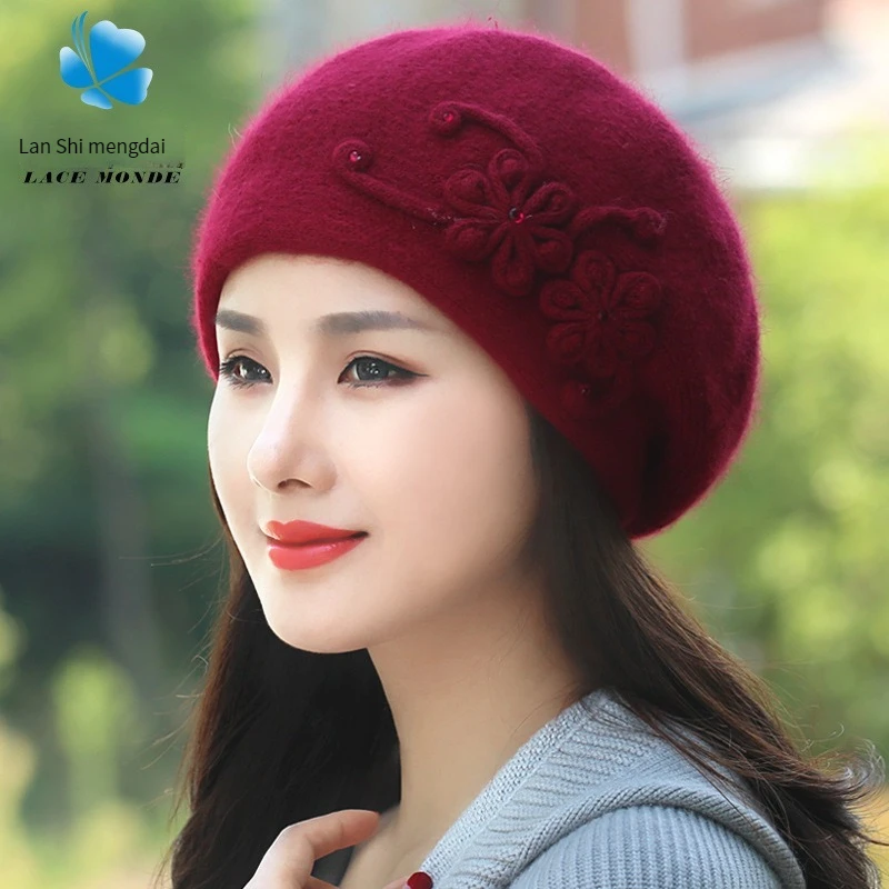 Autumn and winter 2023 new Korean version of the trend with rabbit wool knit wool hat female thermal protection cover ear beret