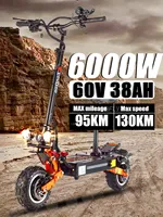 6000W Dual Motor Off-Road Electric Scooter 11 inch Off-Road Tyres 60V-38AH Battery Max Speed 95KM/H Max Range 95-110KM 3-7 Days