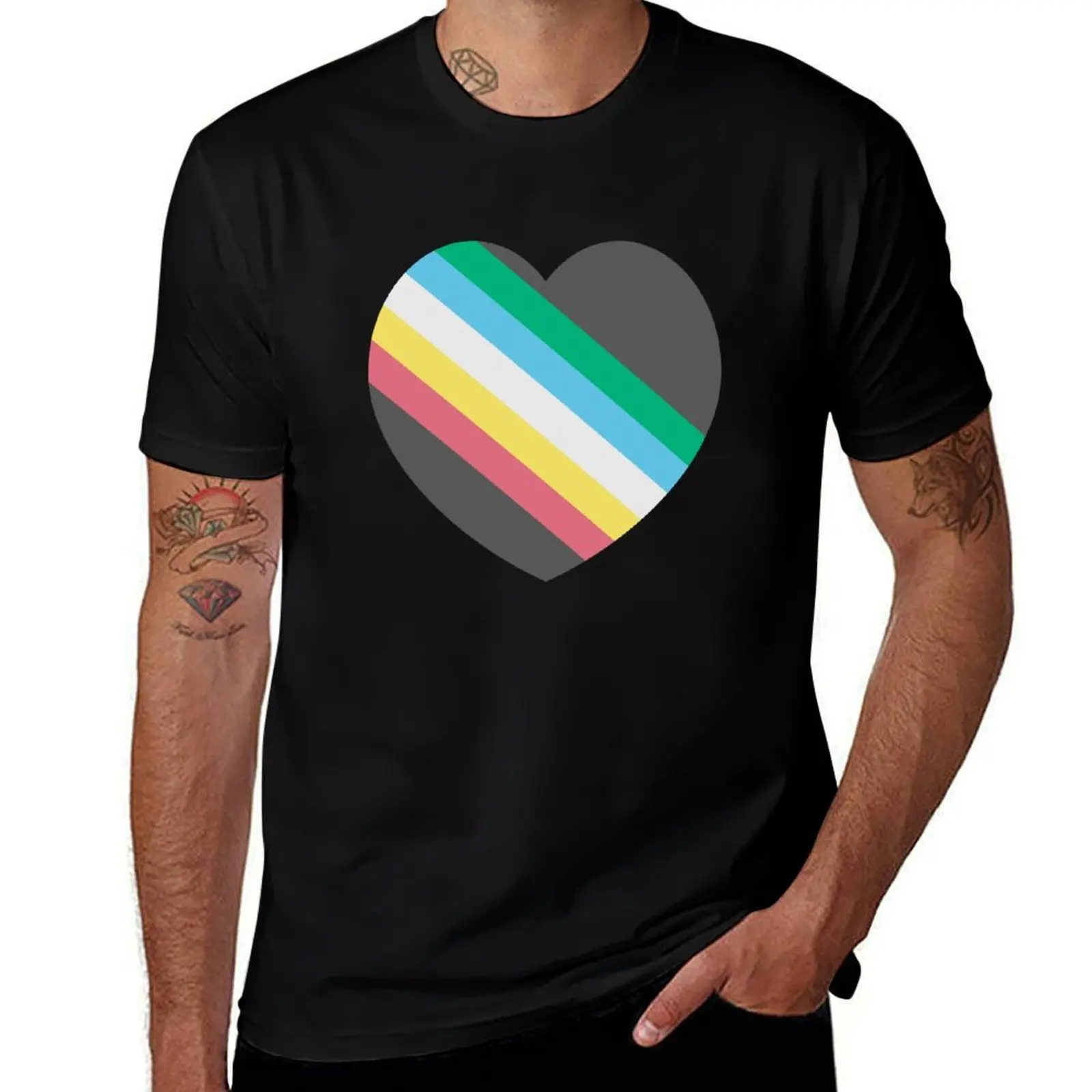 Heart-Shaped Disability Pride Rainbow Colorful Flag T-Shirt Work Wear Short Sleeve T-Shirt