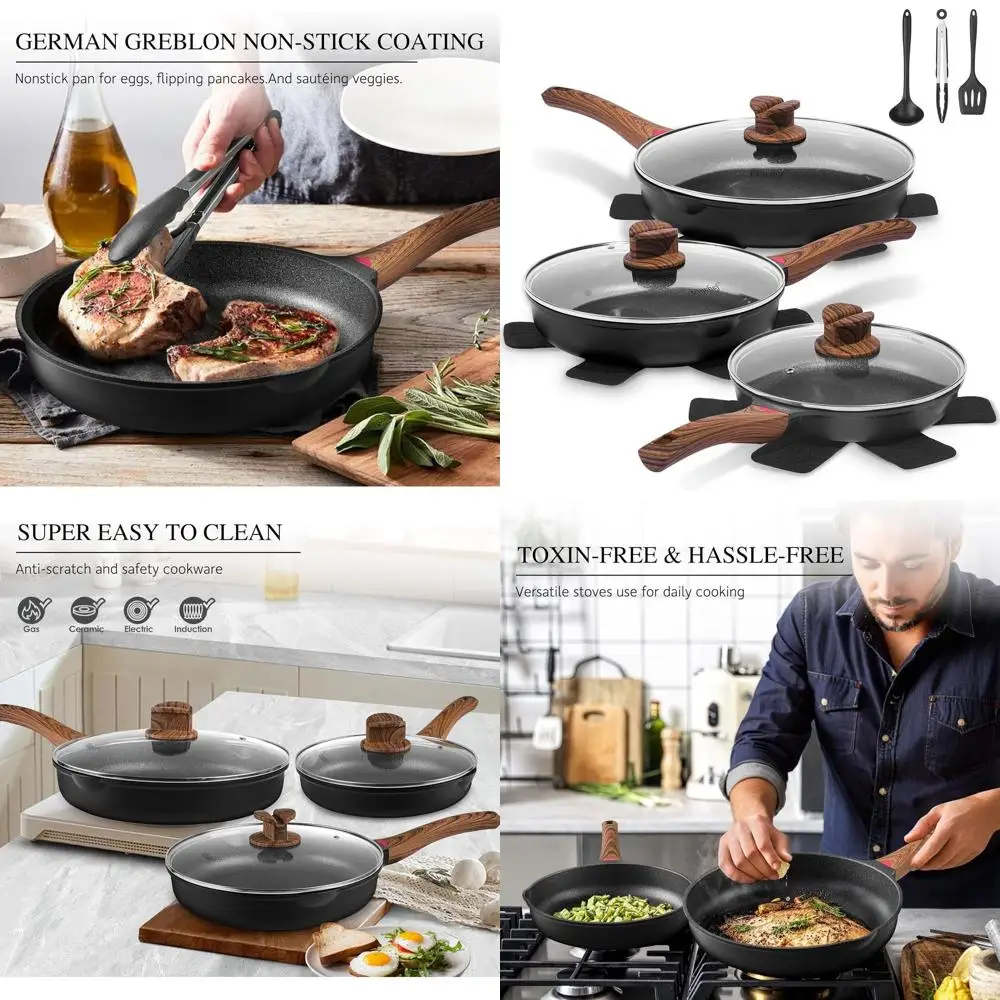 

Набор индукционной посуды с антипригарным покрытием, 12 предметов, без PFTE, нетоксичный, с крышками для здорового приготовления пищи