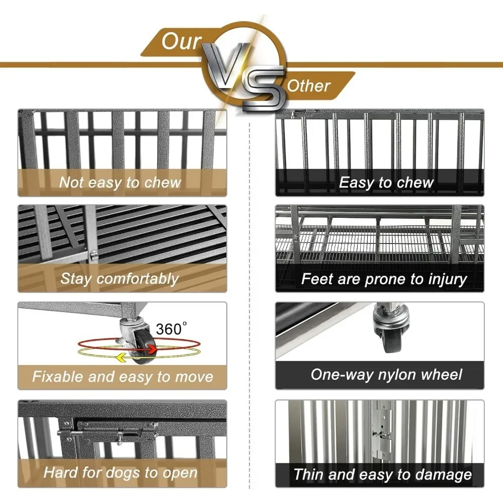 Imagem -06 - Gaiola para Cães de Metal Pesado com Rodas Bloqueáveis e Portas Duplas Adequada para Cães de Médio a Grande Porte 47 Polegadas
