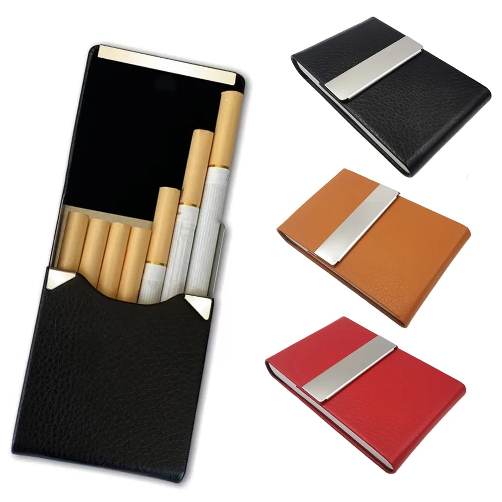 Caja de almacenamiento de cigarros de cuero PU, estuche para Tarjeta De Nombre, multifunción, de acero inoxidable, soporte para tabaco y cigarrillos, accesorios para fumar